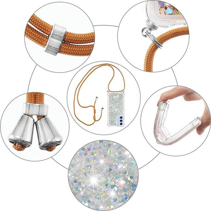 Actual product image Cover-Discount Galaxy A15 - Glitter cover with lanyard silver (Samsung Galaxy A15)