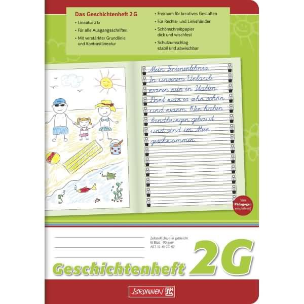 Produktbild Geschichtenheft Lineatur 2G liniert DIN A5 ohne Rand, 16 Blatt (A5, Liniert)