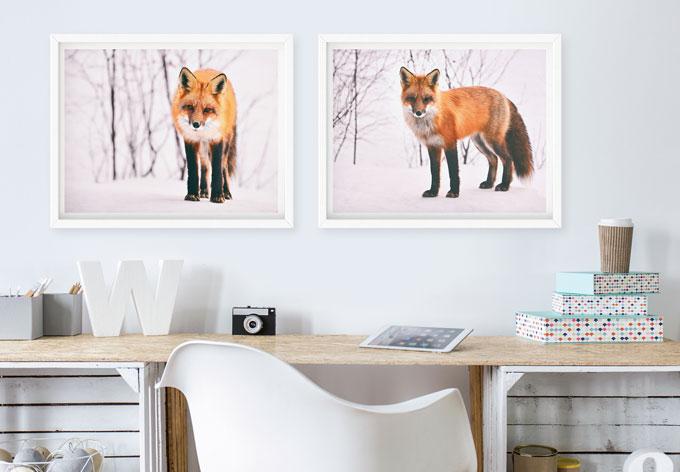 Actual product image Trenddeko Fox in the snow - 2 parts (80 x 60 cm)