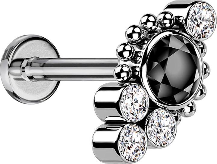 Produktbild Star Piercing Micro Labret Innengewinde silber Kugeln vier Kristalle silber Kristall schwarz (ohne Messing, Titan G23)