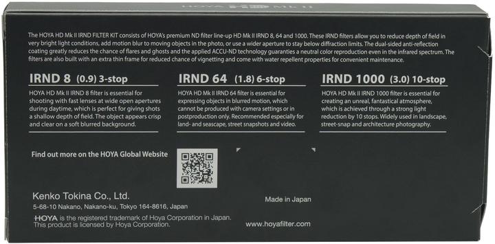Nutritional values and ingredients Hoya 82.0 HD MKII IRND Filter Kit 8/64/1000 (82 mm, Neutral density filter)