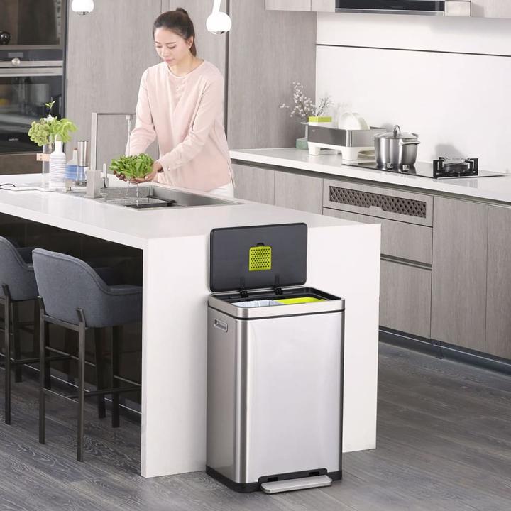 Produktbild EKO Mülltrennsystem X-Cube Tretmülleimer Edelstahl 2 x 20 L aus gebürstetem Edelstahl mit extra bre (40 l)