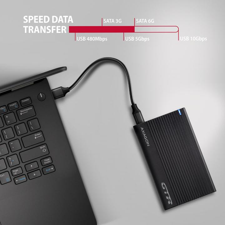 Immagine prodotto Axagon EE25-GTR Custodia per disco rigido esterno USB-C 3.2 Gen 2 - SATA 6G, 2,5", ondulato - nero (2.5")