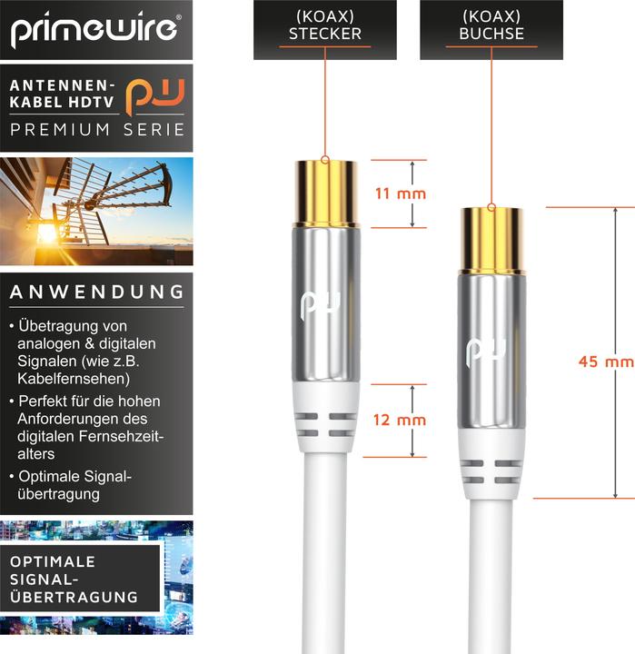 Immagine prodotto Primewire Cavo antenna HDTV | Cavo coassiale premium 135dB / 75 Ohm | FullHD / 4k Ultra HD | Cavo TV (85 dB, Cavi antenna)