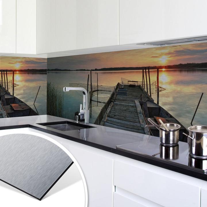 Produktbild Trenddeko Silber - Sunset at the Lake (60 x 150 cm)
