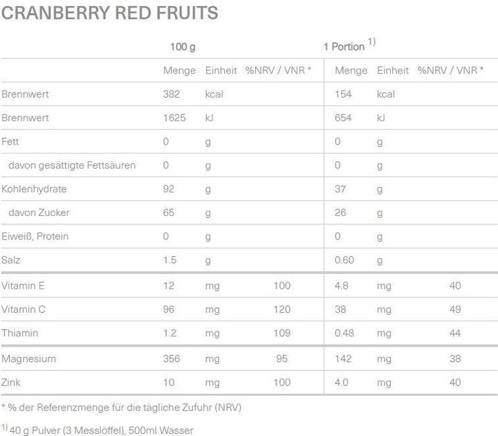 Valori nutrizionali e ingredienti Isostar Idratazione e performance Polvere di mirtillo rosso (Frutti rossi, 1 pz., 400 g)