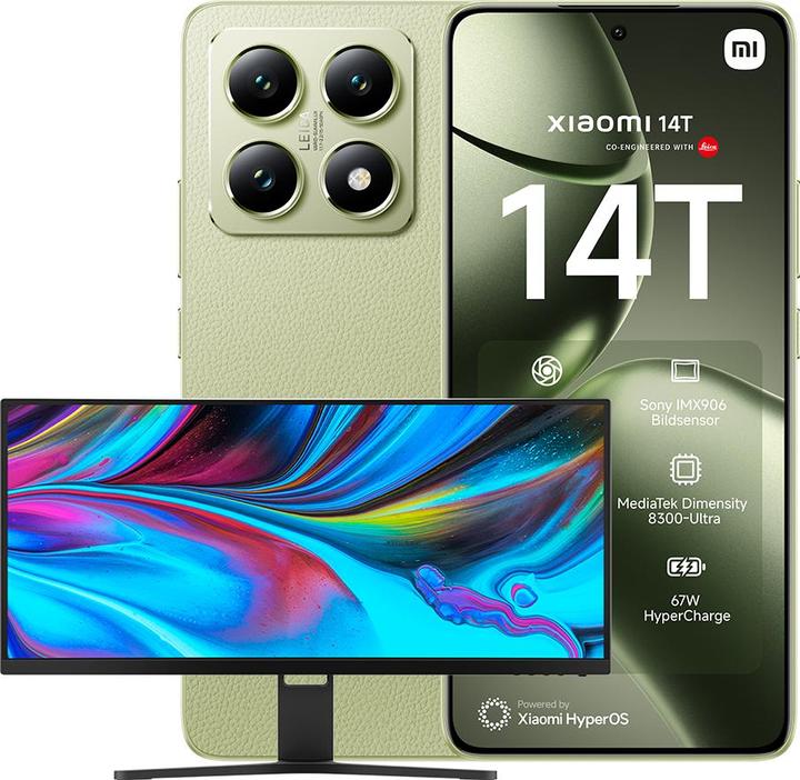 Xiaomi Pacchetto di lancio 14T + Monitor da gioco curvo da 30 pollici (256 GB, Verde limone, 6.67", Doppia SIM, 50 Mpx, 5G)