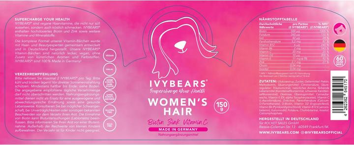 Valori nutrizionali e ingredienti IVYBears Vitamine per capelli per donne (1 Pezzo/i, Gomme, 150 g)