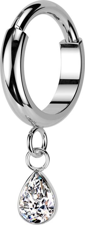 Star Piercing Micro Segmentring klappbar silber Anhänger Tropfenkristall silber (Titan G23, ohne Messing)