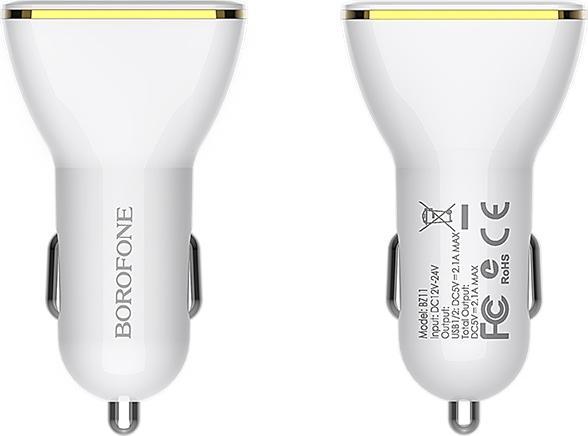 Image du produit Borofone - 2x Chargeur de voiture USB avec indicateur LED, blanc