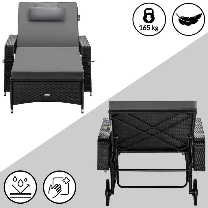 Image du produit Casaria Chaise longue de jardin en poly rotin (193 cm)