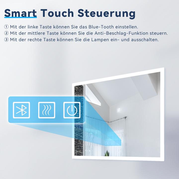 Produktbild SONNI LED-Badezimmerspiegel, 60 x 50 cm, beschlagfrei, Wandspiegel mit Bluetooth-Lautsprecher, Kaltw (60 x 50 x 100 cm)