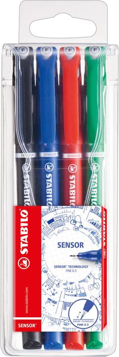 Produktbild STABILO SENSOR F Finliner mit gefederter Spitzer (Mehrfarbig, 4 x)