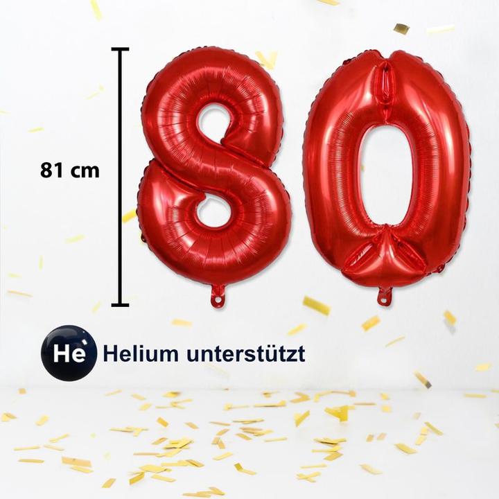 Image du produit Hermex Ballon numéroté Nombre 80 Folienballon Helium Ballon à air rouge 81cm