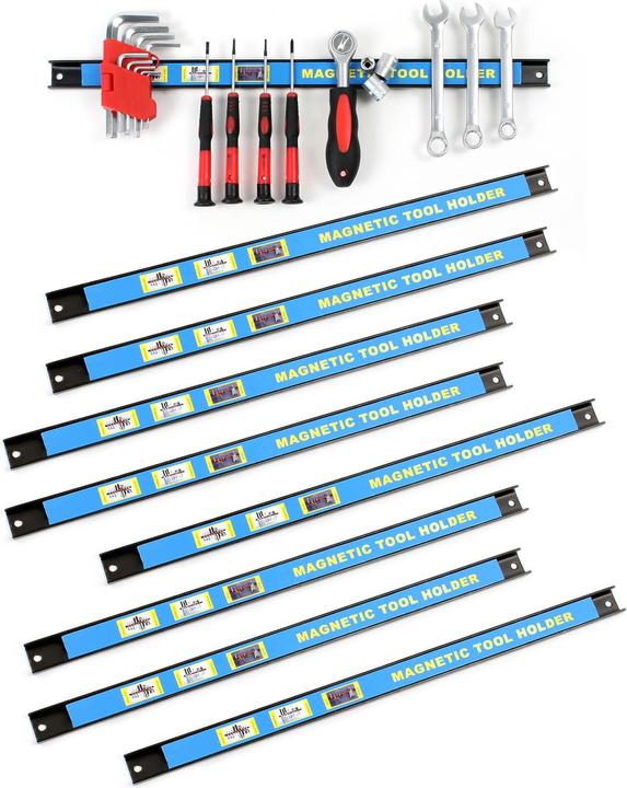 Image du produit Wiltec Kit Barres Porte-outils 9x46cm Barres magnétiques Acier Rangement accessoires Atelier Montage mural