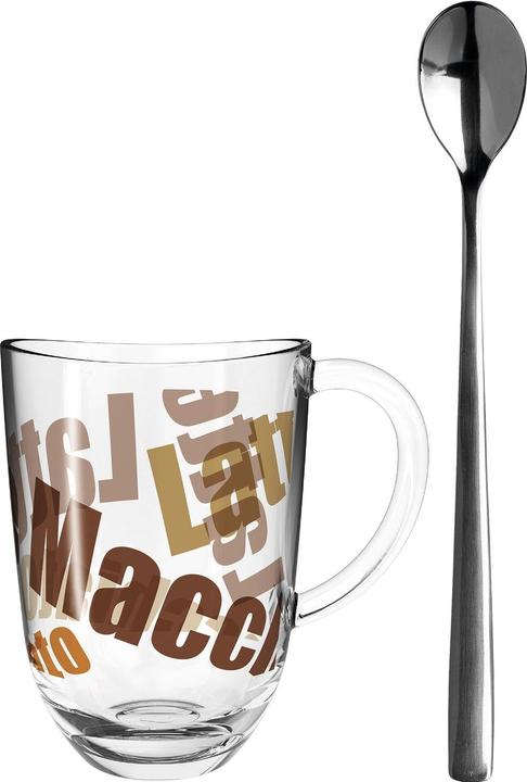 Actual product image Leonardo Latte macchiato glass Napoli with text and spoon 380 ml (380 ml, 4 x)