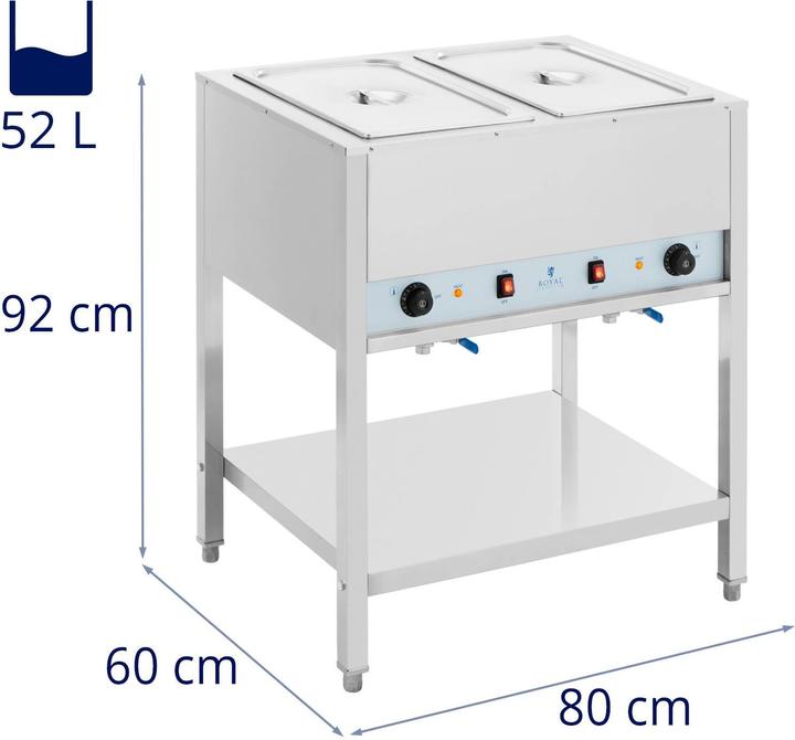 Produktbild Royal Catering Bain Marie mit Unterbau Speisenwärmer 1265 W 2 x GN 1/1 mit Deckel