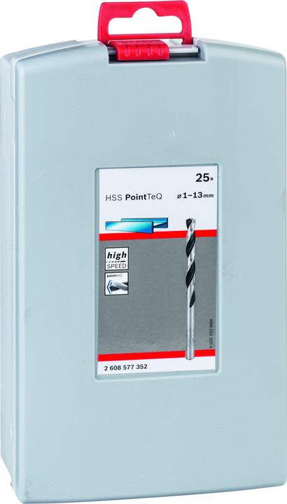 Image du produit Bosch Professional Zubehör Jeu de forets hélicoïdaux HSS PointTeQ, 25 pièces, ProBox, 1-13 mm (12,5 mm, 13 mm, 9,5 mm, 10 mm, 10,5 mm, 11 mm, 11,5 mm, 12 mm, 6,5 mm, 7 mm, 7,5 mm, 8 mm, 8,5 mm, 9 mm, 3,5 mm, 4 mm, 4,5 mm, 5 mm, 5,5 mm, 6 mm, 1 mm, 1,5 mm, 2 mm, 2,5 mm, 3 mm)