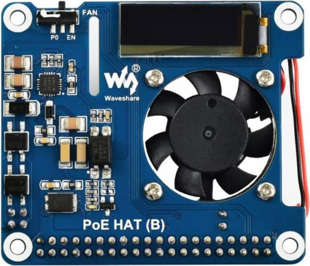 Produktbild WaveShare Power over Ethernet (PoE) HAT mit OLED Display für Raspberry Pi 4B & 3B+