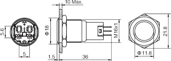 Actual product image Velleman Stainless Steel Push Button Spdt 1No 1Nc Blue Ring 19mm