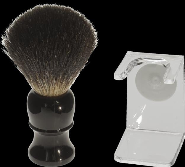 Actual product image Shaving brush holder, plastic acrylic with shaving brush Pure Badger black (Shaving brush)