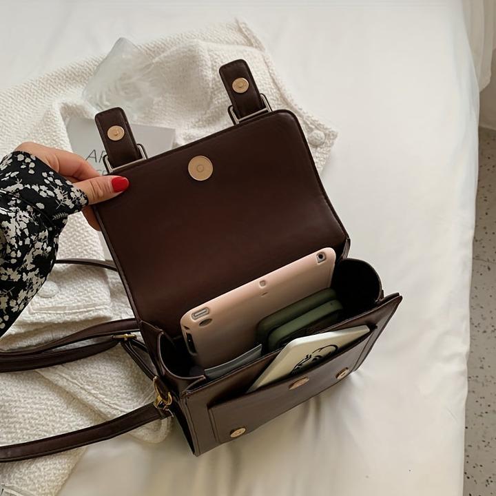 Produktbild Only-Bags.Store Vintage Klappe Rucksack, Schnalle Dekor Schule Tasche, PU Top Handle Crossbody Bag