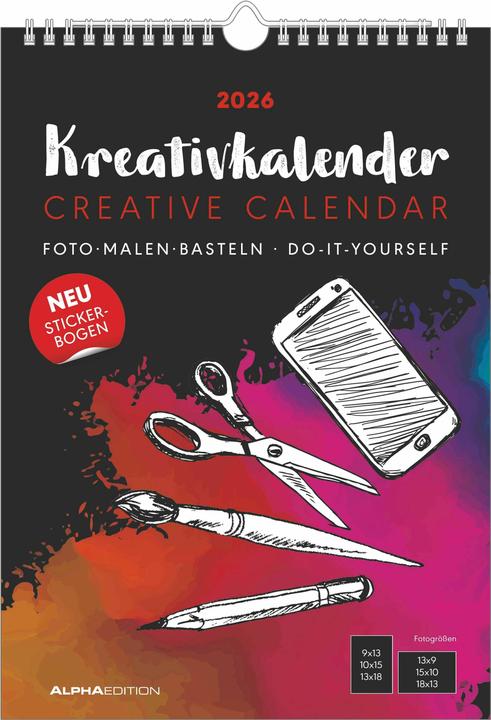 Produktbild Alpha Edition Bastelkalender 2026 A4 schwarz (Harter Einband, Deutsch)