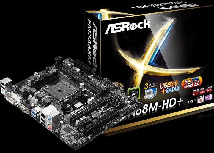 Produktbild AsRock FM2A68M-HD+ (FM2+, FM2, AMD A68, uATX)