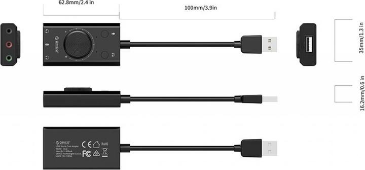 Image du produit Orico Carte son externe USB avec contrôle de volume (USB 2.0)