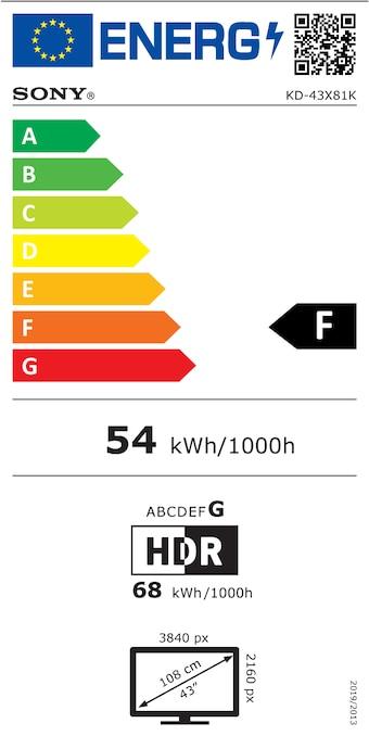 Label énergétique Sony KD-43X81K (43", X81K, LCD, DHU, 2022)