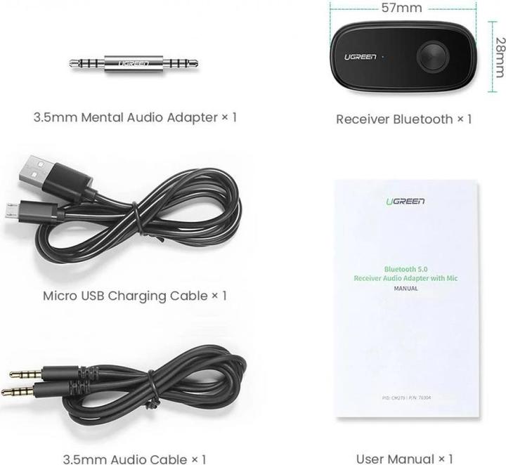 Actual product image Ugreen Bluetooth 5.0 Aux Car Adapter (Receiver)