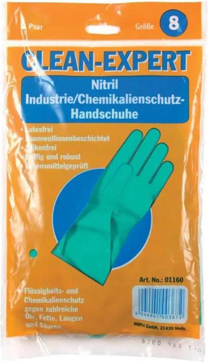 Actual product image Ampri CLEAN-EXPERT, Nitril-Chemikalienschutzhandschuh, grün, Gr. S (S)