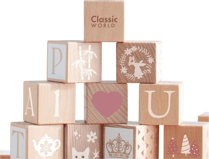 Immagine prodotto Classic World Puzzle realizzato con blocchi di legno pastello. Impara a contare le lettere. 29 El.