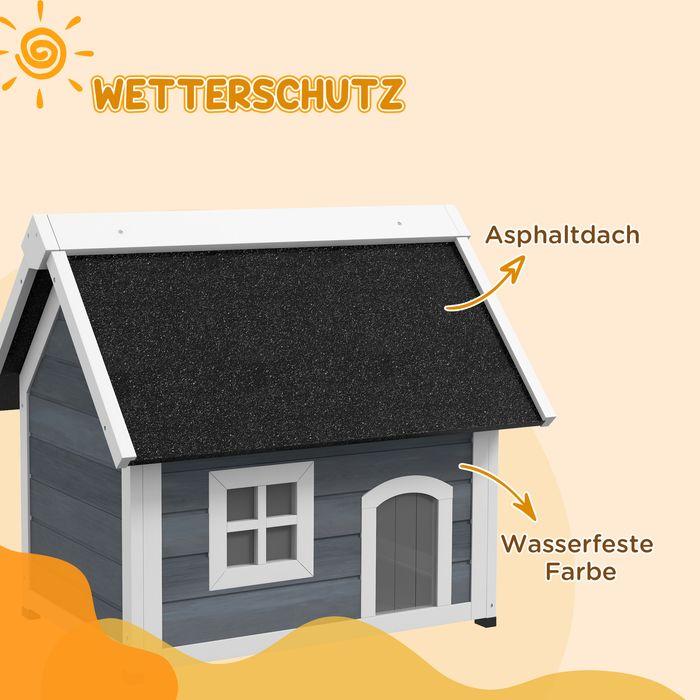 Produktbild Swisshandel24 Katzenhaus Holz, aufklappbar, Wetterfest, mit 3 Türen, Grau (Katze)
