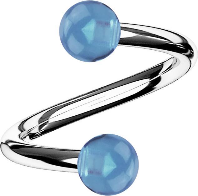 Star Piercing Spirale silber mit zwei Kugeln hellblau transparent (Acryl, Chirurgenstahl 316L)