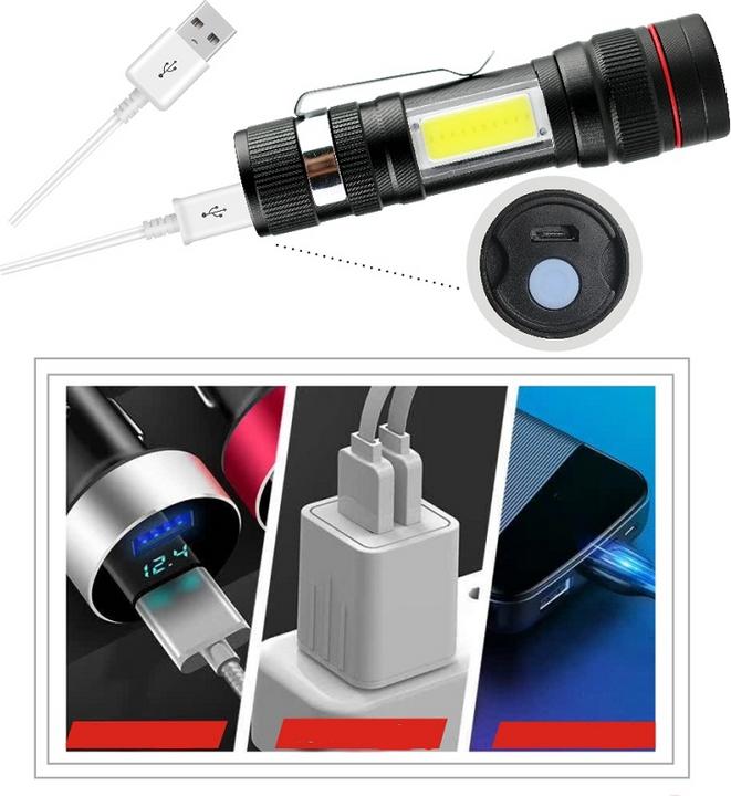 Image du produit Werkstein 800LM USB LED Mini Taschenlampen mit Magnet aus Aluminium (Wiederaufladbar) - Schwarz 2er Set (10.80 cm, 800 lm)
