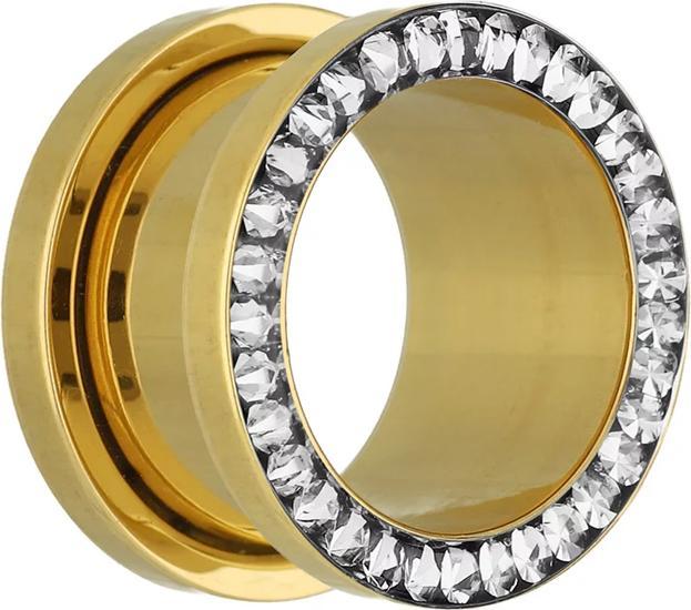 Immagine prodotto Star Piercing Tunnel di carne placcato in oro con argento cristallino e strato di protezione epossidico (Acciaio chirurgico 316L)