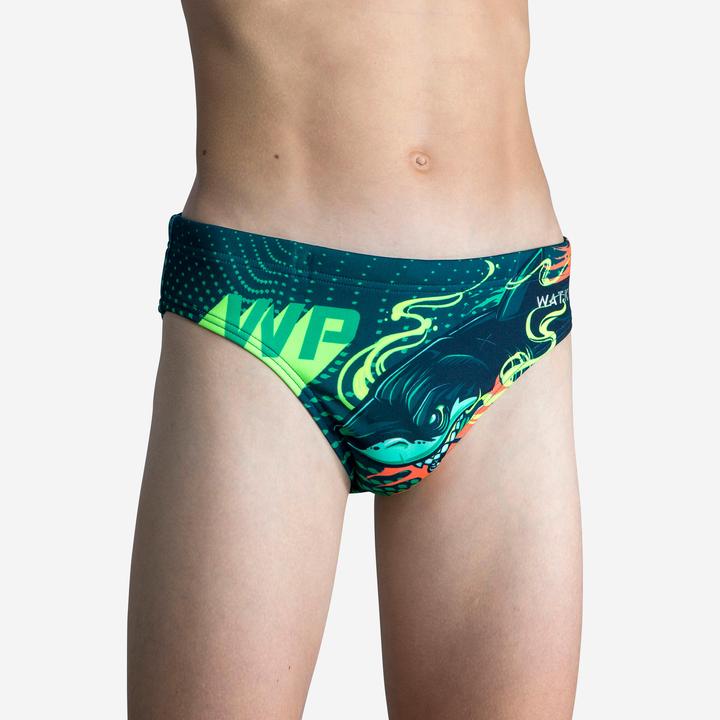 Immagine prodotto Watko Badehose Slip Wasserball Jungen - 500 Shark dunkelblau/türkis (8, 9, 10)