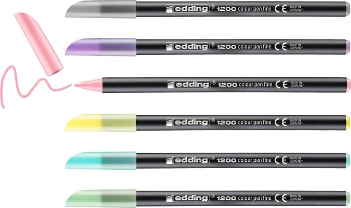 Produktbild Edding Fasermaler Colourpen Fine 1200 'Pastell' 5+1 (Apfel-Sorbet, Süsse Minze, Beeren-Lavendel und Silbergrau, Honigmelone, Kirschblüte, 1 x)