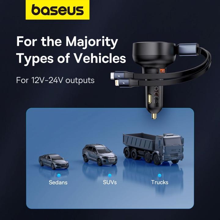 Actual product image Baseus Car Charger Enjoyment USB with USB-C cable and Lightning 60W (black)