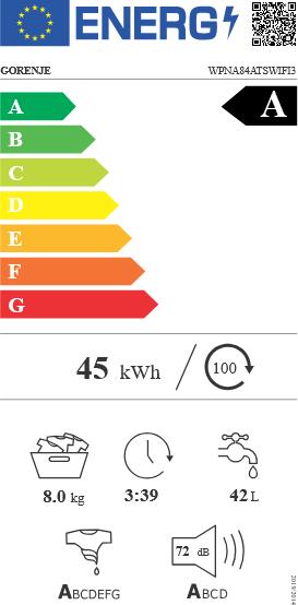 Energy Label Gorenje WPNA84ATSWIFI3 (8 kg, Left)