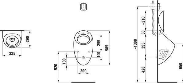 Produktbild Laufen Alessi one Absauge-Urinal, 1 Ltr., mit Löcher für Deckelmontage, ohne Fliege, 325x290mm