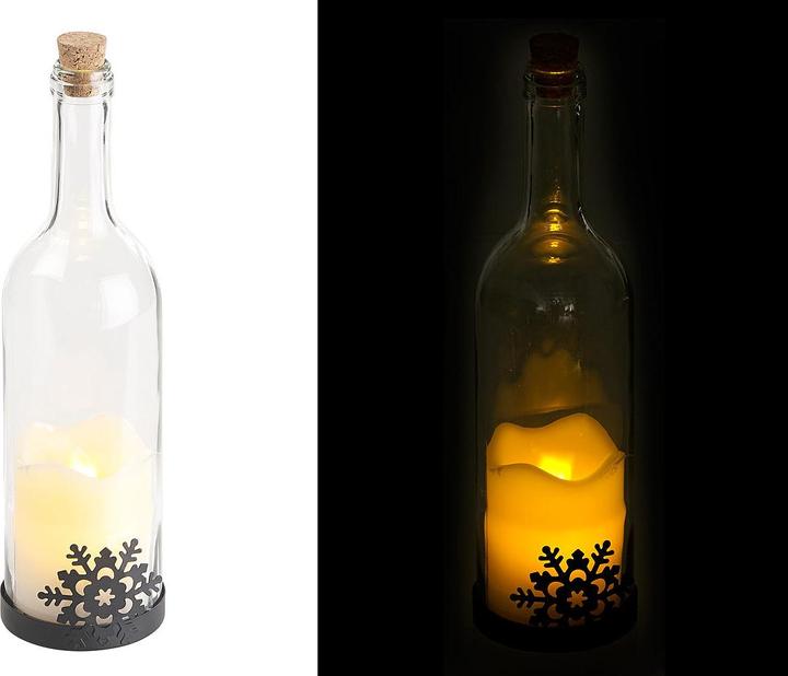 Produktbild Lunartec Deko-Glasflasche mit LED-Kerze, Schneeflocken-Motiv (1 x)