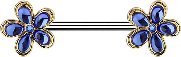 Immagine prodotto Star Piercing Barbell vergoldet mit Blume und Kristall blau (Acciaio chirurgico 316L, Ottone)