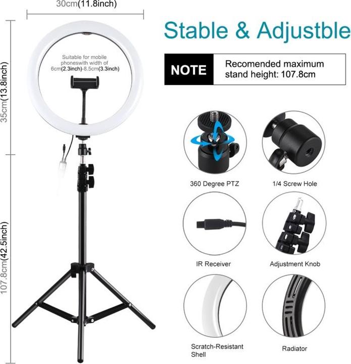 Image du produit Puluz PKT3050EU Lampe vidéo selfie RGB 30cm (éclairage annulaire)