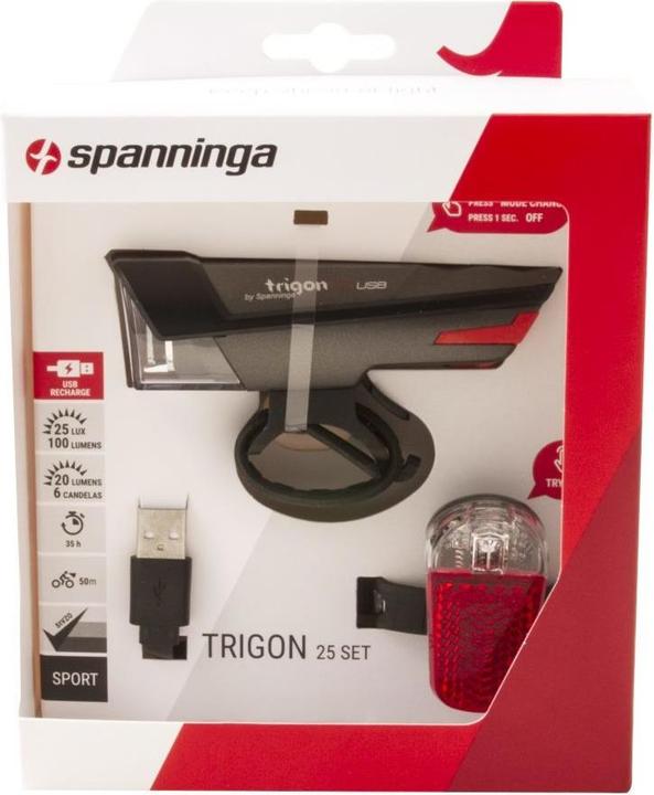 Actual product image Spanninga Trigon 25 Rechargeable Light Set StVZO (100 lm, 20 lm)