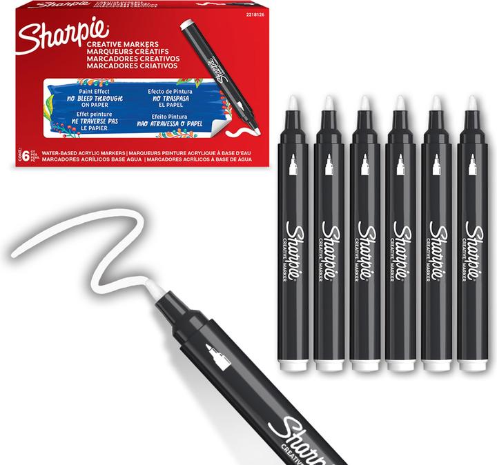 Produktbild Sharpie Creative Akryl Paint Marker | Bullet spids | Hvid | 6 stk (Weiss, 6 x)
