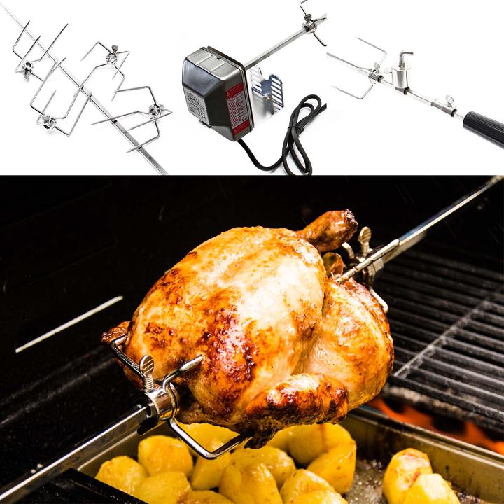 Immagine prodotto Wiltec Spiedo per griglia BBQ in acciaio inox 110cm con peso di bilanciamento spiedo rotante shashlik