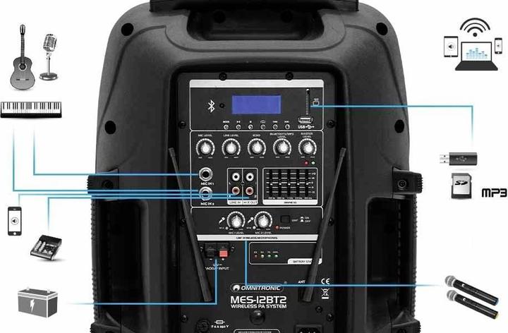 Immagine prodotto Omnitronic MES 15BT2 Altoparlante PA mobile 38 cm 15 pollici alimentato a rete, a batteria 1 pz.