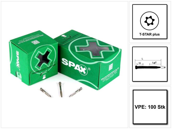 Produktbild Spax Terrassenschraube Alu 5,0 x 51 mm 100 Stk. Edelstahl A2 ( 0557000500513 ) Fixiergewinde Zylind (100 Schrauben pro Stück)
